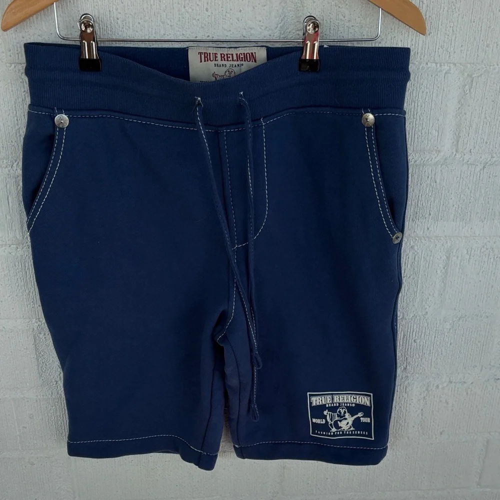 True Religion Sweat Drawstring Indigo Shorts sz S